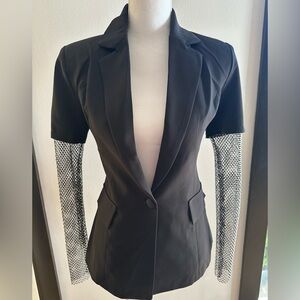 Black Blazer with Mesh Rhinestone Sleeves, NWT